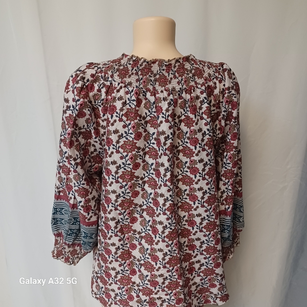 C&C California Red Ruffled Blouse with 3/4 Sleeves Size L - Picture 8 of 12